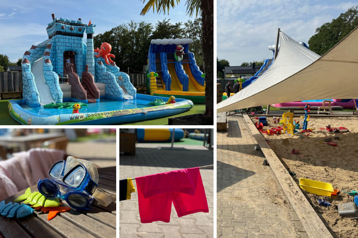 Beachterrasse auf dem Spargelhof mit Bade- und Planschbecken